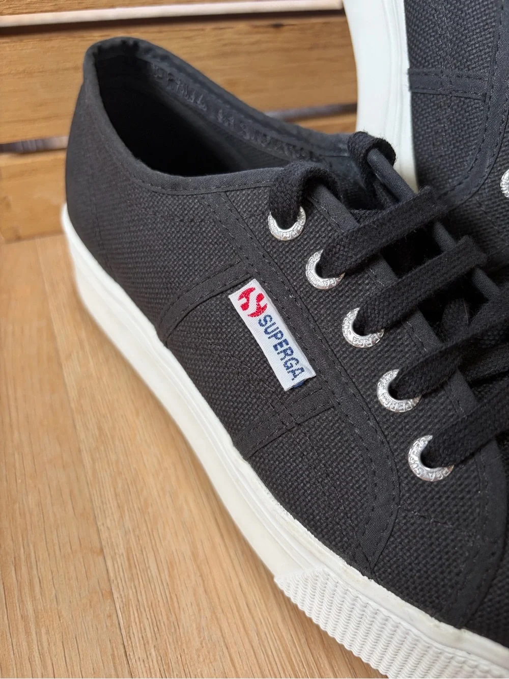 Superga Black Canvas Platform Sneakers